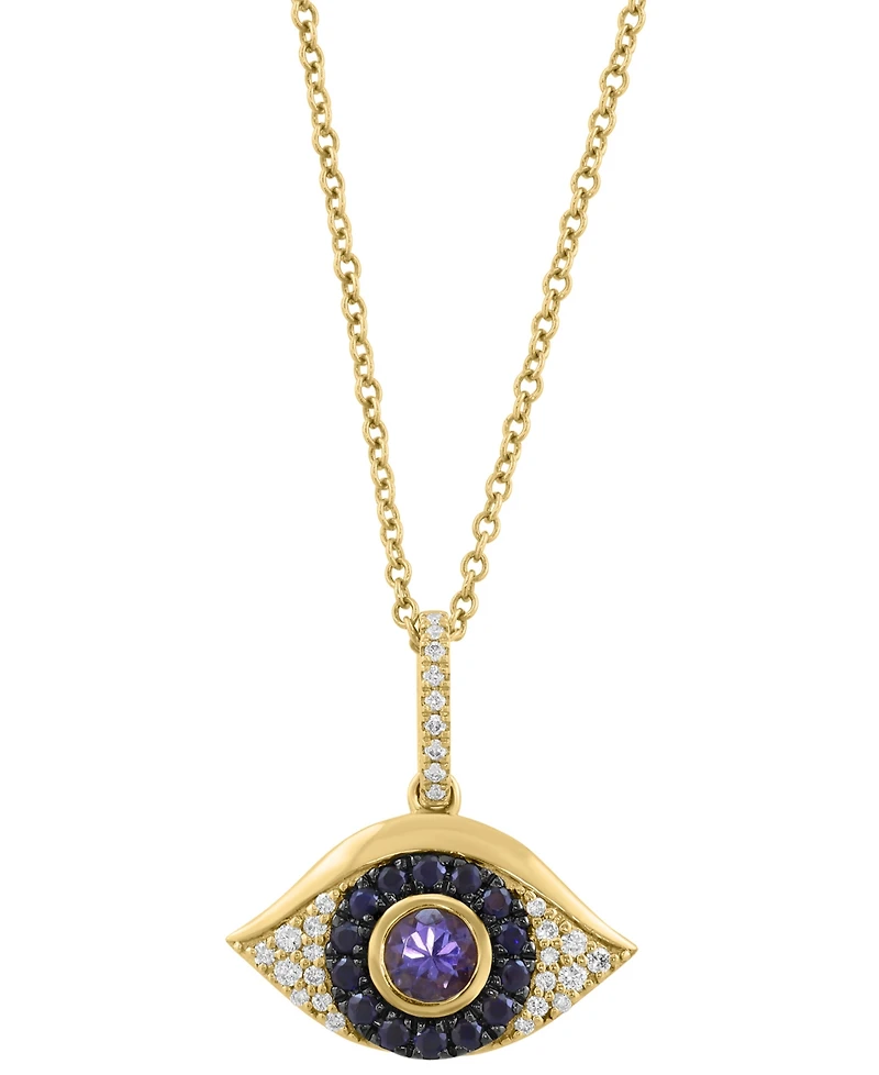 Effy Collection Diamond (1/8 ct. t.w.), Sapphire (1/4 ct. t.w.) & Tanzanite (1/3 ct. t.w.) Pendant Necklace in 14k Yellow Gold