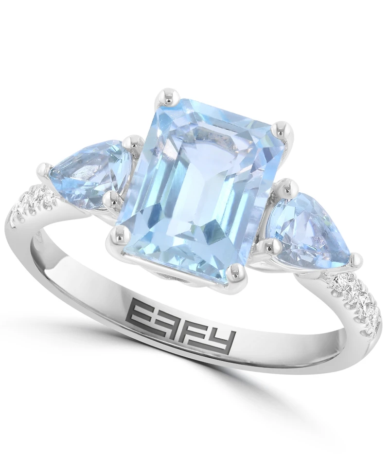 Effy Collection Diamond (1/10 ct. t.w.) & Aquamarine (2-5/8 ct. t.w.) Ring in 14k White Gold