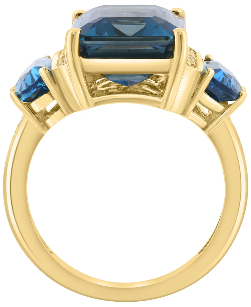 Effy Collection Diamond (1/4 ct. t.w.) & London Blue Topaz (11 ct. t.w.) Ring in 14k Yellow Gold