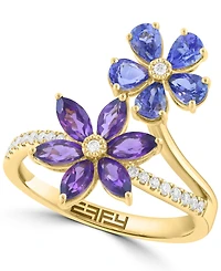 Effy Collection Diamond (1/8 ct. t.w.), Amethyst (7/8 ct. t.w.) Tanzanite (1-1/20 ct. t.w.) Ring in 14k Yellow Gold