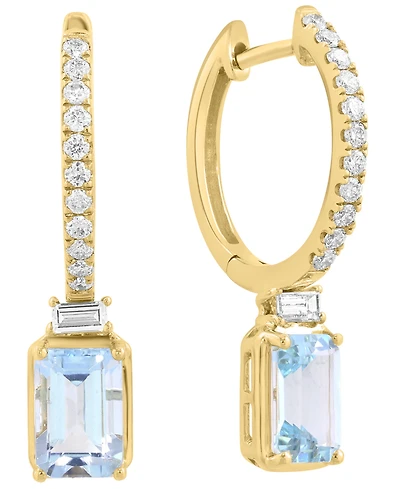 Effy Collection Diamond (1/4 ct. t.w.) & Aquamarine (7/8 ct. t.w.) Drop Earrings in 14k Yellow Gold