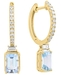 Effy Collection Diamond (1/4 ct. t.w.) & Aquamarine (7/8 ct. t.w.) Drop Earrings in 14k Yellow Gold
