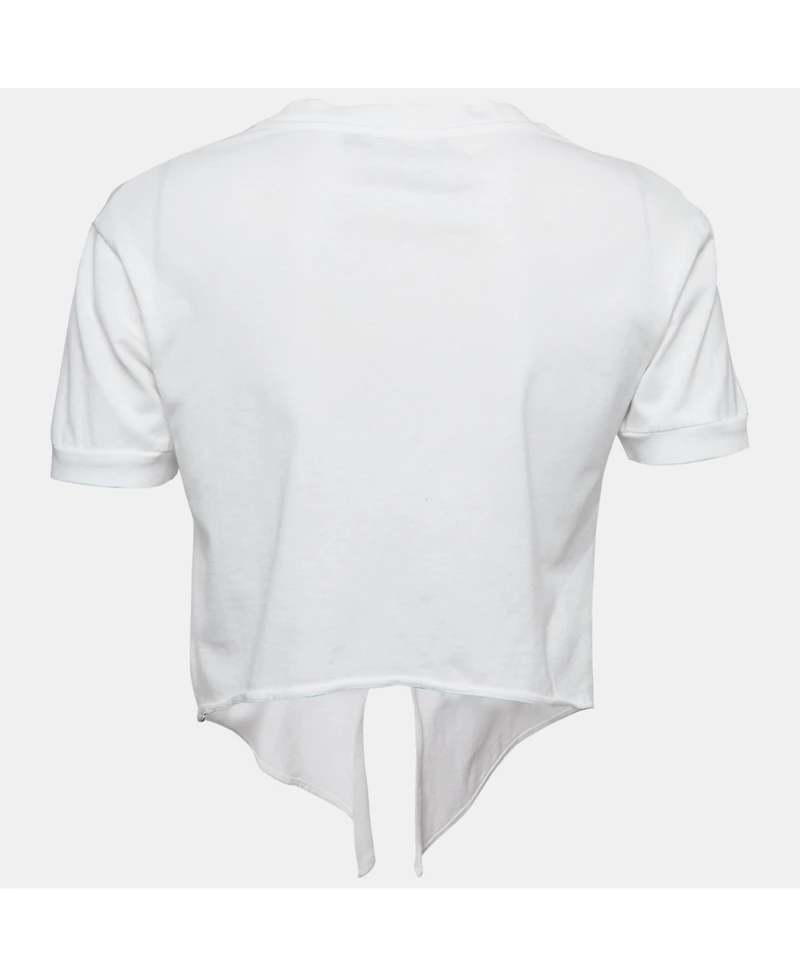 Pre-Owned Dolce & Gabbana Women's Logo Embroidered Jersey Crop T-Shirt