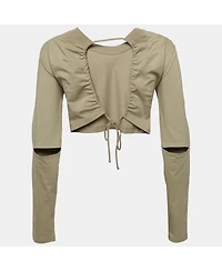 Pre-Owned Jacquemus Women's Sage Green Cotton Open Back Crop T-Shirt