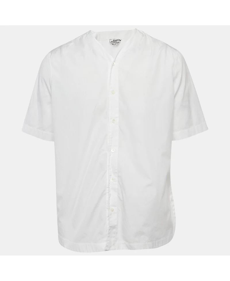 Pre-Owned Hermes Men's White Cotton Collarless Shirt