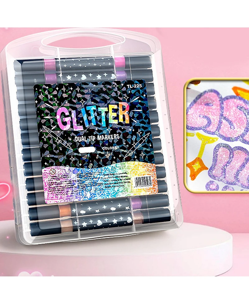 Htutwoo Glitter Markers, Sticks Dual-Tip Shimmer Pens
