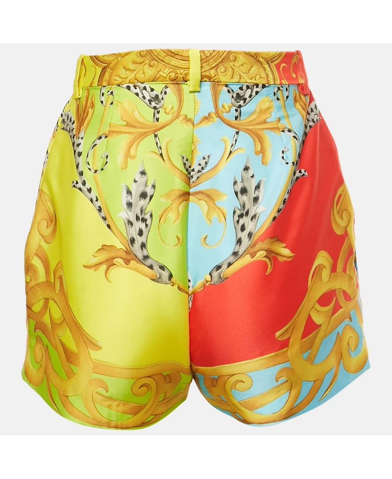 Pre-Owned Versace Women's Multicolor Barocco Acanthus Print Satin Shorts