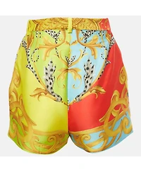 Pre-Owned Versace Women's Multicolor Barocco Acanthus Print Satin Shorts