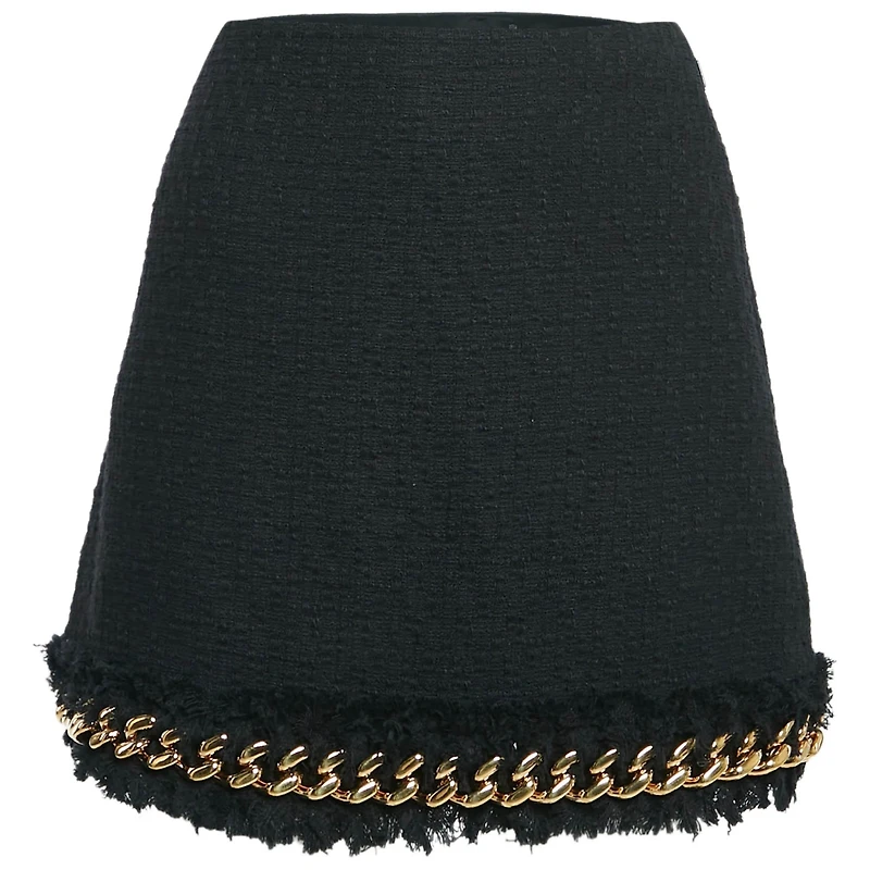 Pre-Owned Versace Women's Black Tweed Chain Insert Mini Skirt