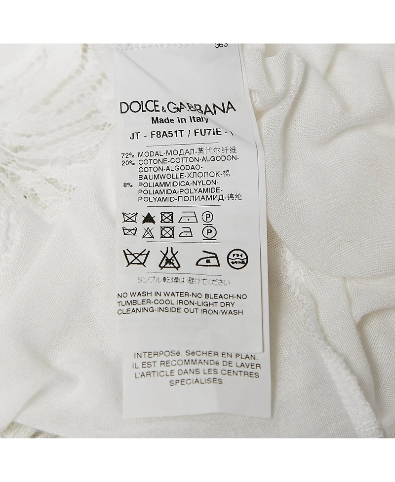 Pre-Owned Dolce & Gabbana Women's White Modal & Lace Trim Crew Neck Top