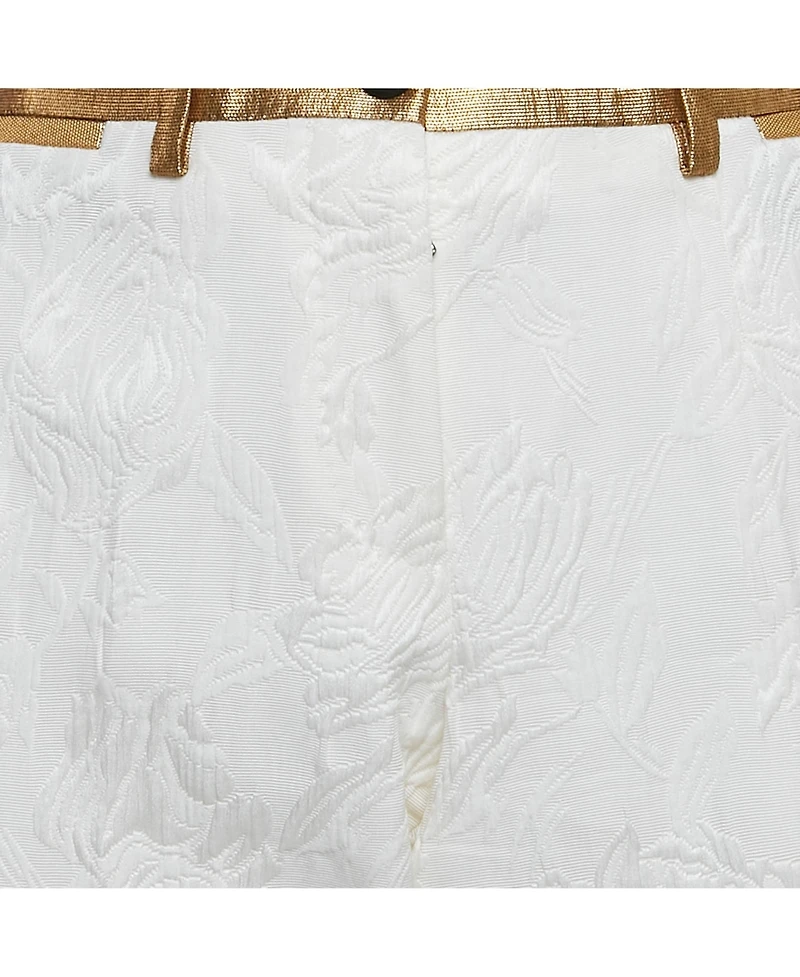 Pre-Owned Dolce & Gabbana Women's White Floral Jacquard Contrast Trimmed Trousers