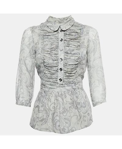 Pre-Owned Burberry Women's London Printed Crepe Tie-Up Pleated Top