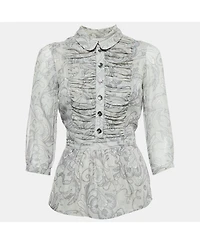 Pre-Owned Burberry Women's London Printed Crepe Tie-Up Pleated Top