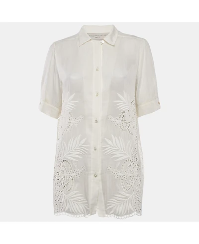 Pre-Owned Stella Mccartney Women's White Embroidered Cambric Cotton Blend Button Front Blouse