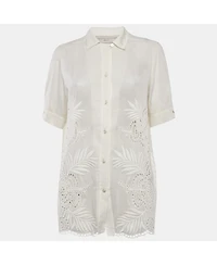 Pre-Owned Stella Mccartney Women's White Embroidered Cambric Cotton Blend Button Front Blouse