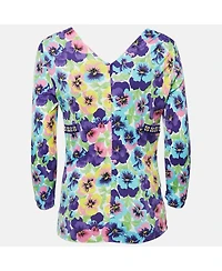 Pre-Owned Versace Women's Multicolor Floral Jersey V-Neck Long Sleeve Top