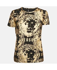 Pre-Owned Versace Women's Pre-Owned Versus Versace Black Metallic Print Cotton Crew Neck T-Shirt