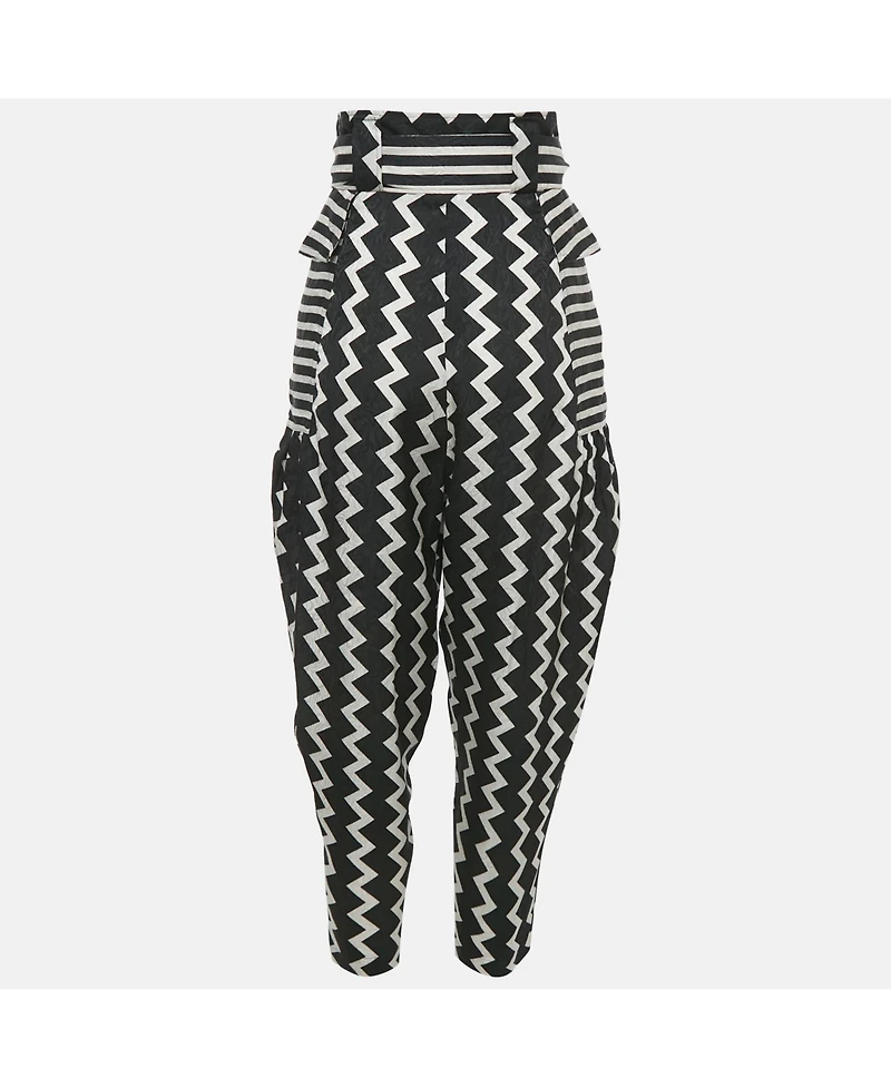 Pre-Owned Stella Mccartney Women's Striped Jacquard Silk Belted Trousers