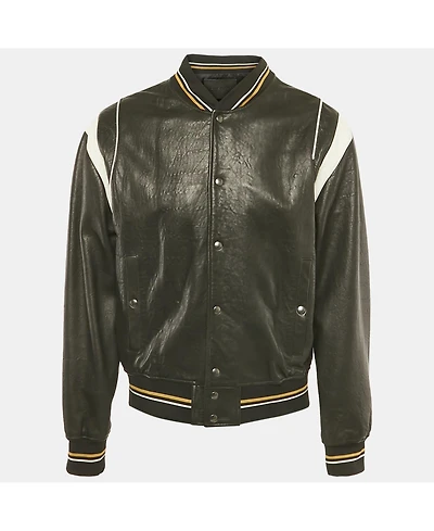 Pre-Owned Givenchy Men's Black Leather Monogram Bomber Jacket