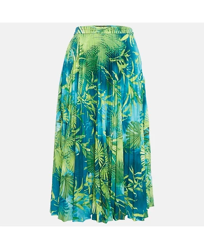 Pre-Owned Versace Women's Green Jungle Print Plisse Midi Skirt