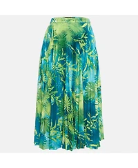 Pre-Owned Versace Women's Green Jungle Print Plisse Midi Skirt