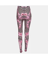 Pre-Owned Versace Women's Pink Stretch Knit Striped & Baroque Print Leggings