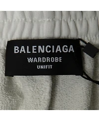 Pre-Owned Balenciaga Men's White Logo Embroidered Cotton Shorts