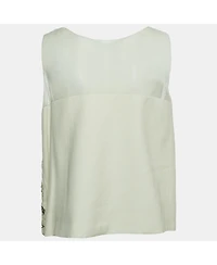 Pre-Owned Chloe Women's Cream Crystals Embellished Silk & Linen Blend Sleeveless Top