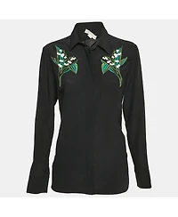 Pre-Owned Stella Mccartney Women's Black Floral Embroidered Silk Long Sleeve Shirt