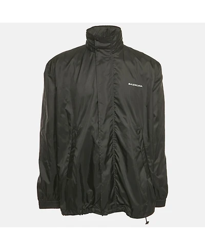 Pre-Owned Balenciaga Men's Black Logo Print Nylon Oversized Wind Breaker Jacket