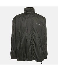 Pre-Owned Balenciaga Men's Black Logo Print Nylon Oversized Wind Breaker Jacket