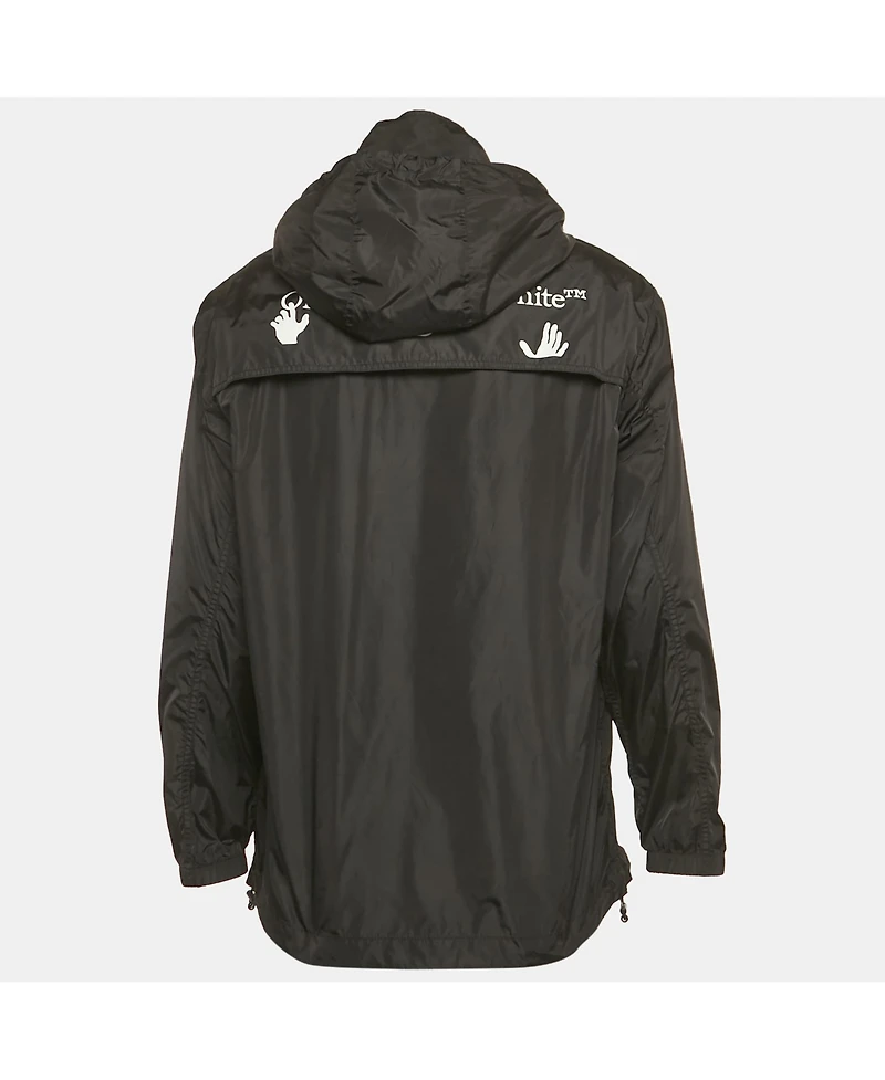 Pre-Owned Off-White Men's Black Logo Print Synthetic Hooded Windbreaker Jacket