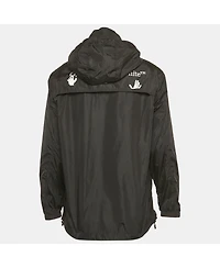 Pre-Owned Off-White Men's Black Logo Print Synthetic Hooded Windbreaker Jacket