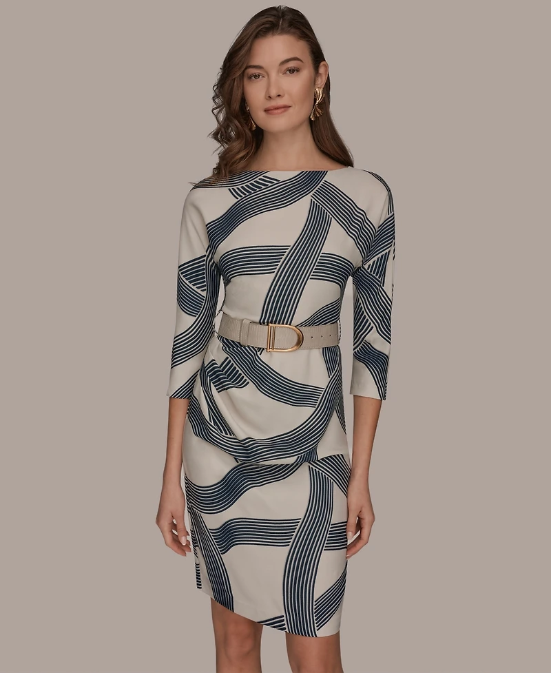 Donna Karan New York Women's Abstract Print Belted Sheath Dress