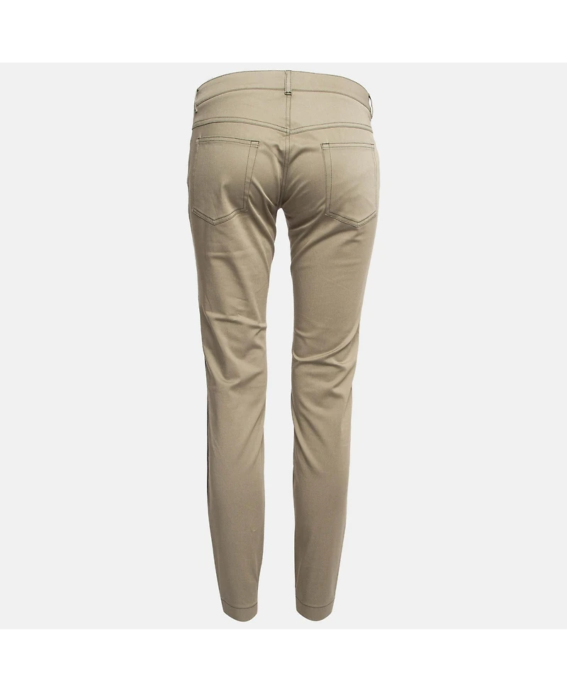 Pre-Owned Dolce & Gabbana Women's Green Contrast Side Trim Cotton Slim Trousers