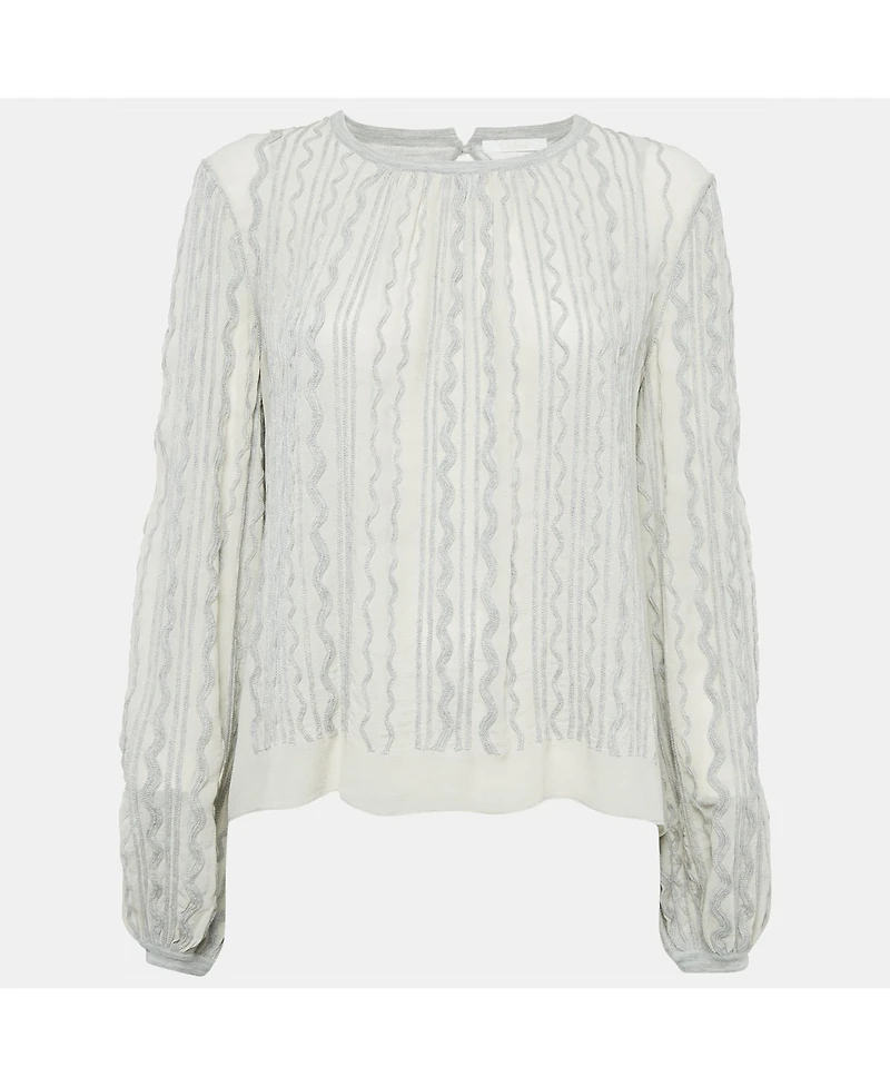 Pre-Owned Chloe Women's Grey Wavy Embroidered Silk And Jersey Top