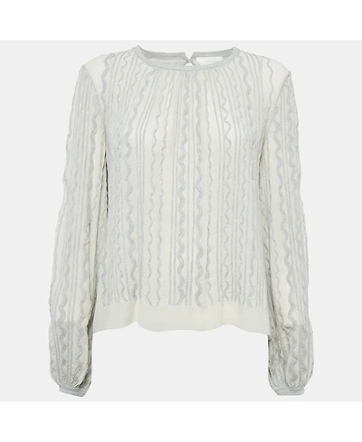 Pre-Owned Chloe Women's Grey Wavy Embroidered Silk And Jersey Top