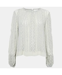 Pre-Owned Chloe Women's Grey Wavy Embroidered Silk And Jersey Top