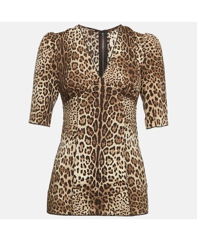 Pre-Owned Dolce & Gabbana Women's Brown Leopard Print Silk Blouse