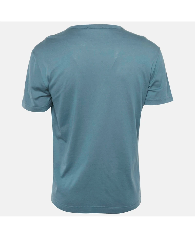 Pre-Owned Dolce & Gabbana Men's Blue Cotton Logo Badge Detail Crew Neck T-Shirt