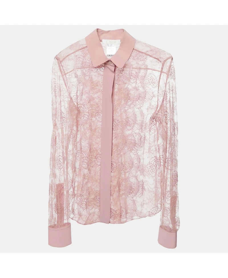 Pre-Owned Chloe Women's Pre-Owned Chloé Powder Pink Lace Ruffled Button Front Shirt