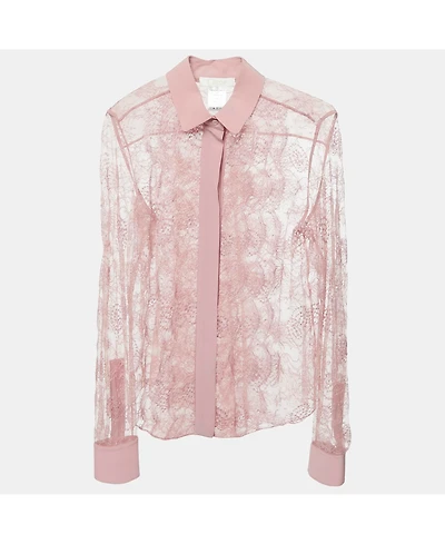 Pre-Owned Chloe Women's Pre-Owned Chloé Powder Pink Lace Ruffled Button Front Shirt