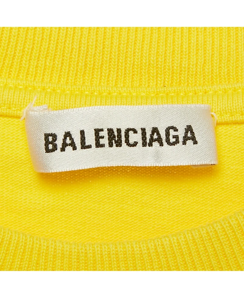Pre-Owned Balenciaga Men's Yellow Logo Print Cotton Crewneck T-Shirt