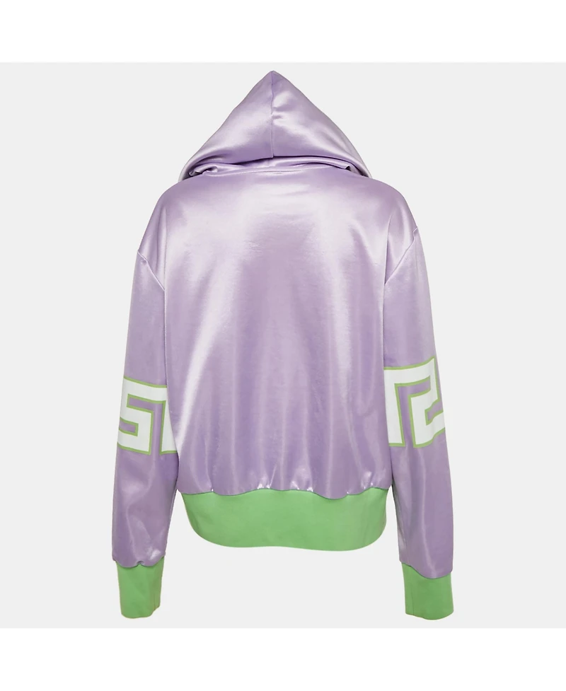 Pre-Owned Versace Women's Lilac /green Baroque Mosaic Print Cotton Hooded Sweatshirt