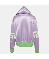 Pre-Owned Versace Women's Lilac /green Baroque Mosaic Print Cotton Hooded Sweatshirt