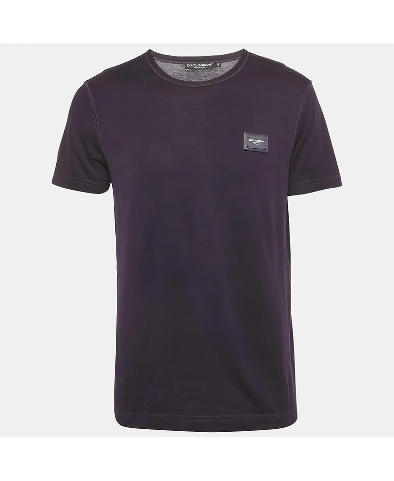 Pre-Owned Dolce & Gabbana Men's Purple Logo Plaque Jersey T-Shirt
