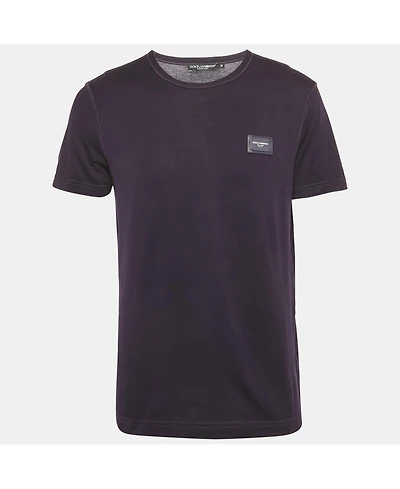 Pre-Owned Dolce & Gabbana Men's Purple Logo Plaque Jersey T-Shirt