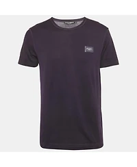 Pre-Owned Dolce & Gabbana Men's Purple Logo Plaque Jersey T-Shirt