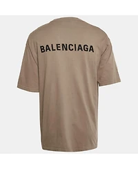 Pre-Owned Balenciaga Men's Unisex Tan Brown Logo Embroidered Cotton T-Shirt