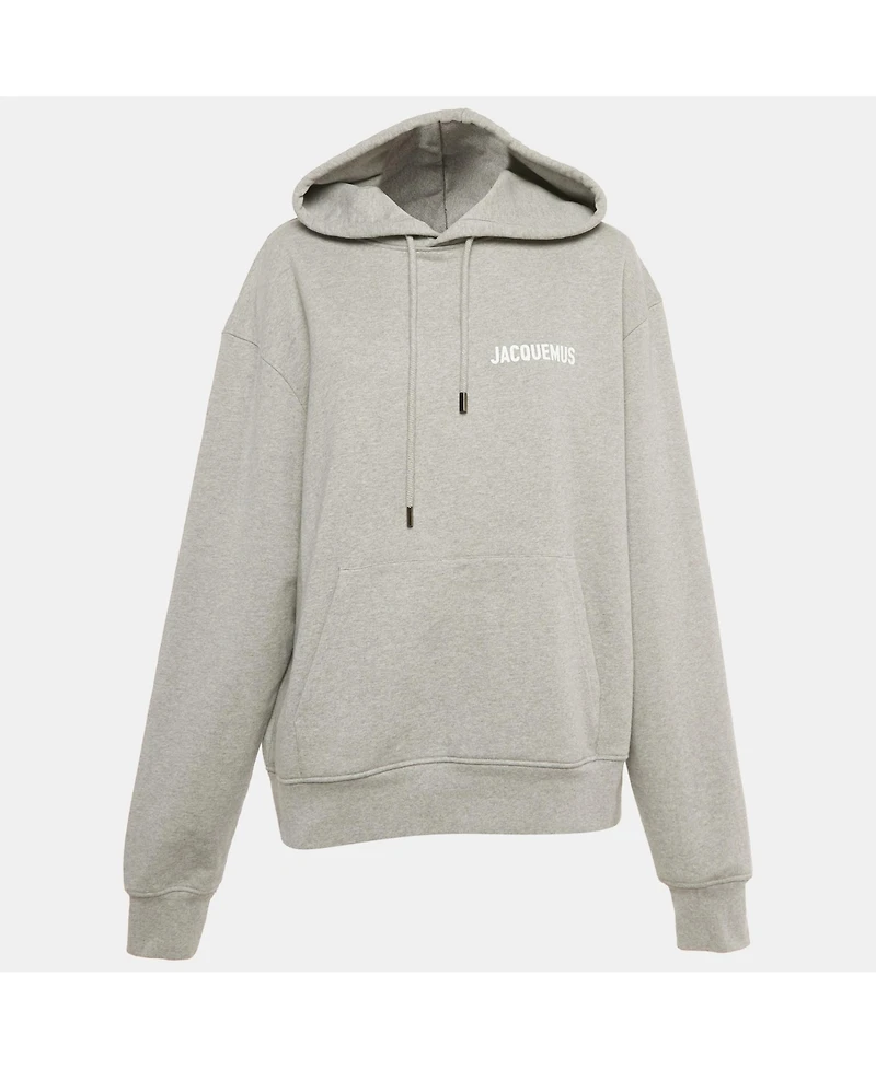 Pre-Owned Jacquemus Women's Grey Logo Print Cotton Hoodie